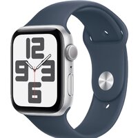 Apple Watch SE 2 44 мм (алюминиевый корпус, серебристый/грозовой синий, спортивный силиконовый ремешок M/L)
