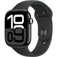 Apple Watch Series 10 46 мм (алюминиевый корпус, черный/черный, спортивный силиконовый ремешок S/M) Image #1